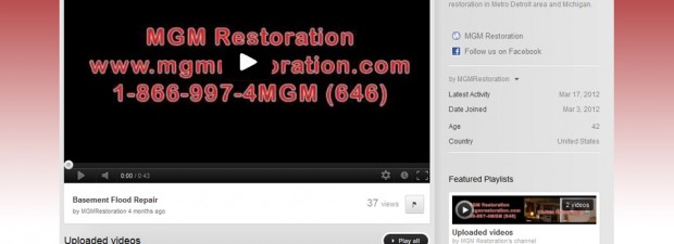 portfolio screenshot of youtube page for mgm restoration in troy, mi