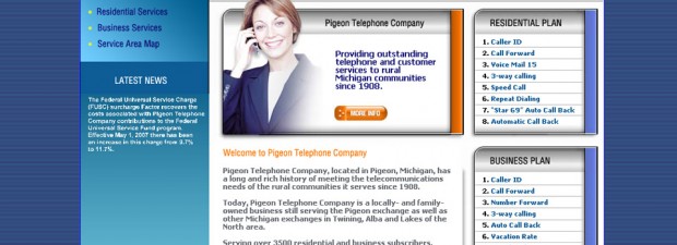 portfolio screenshot of website design for pigeon telephone in michigan