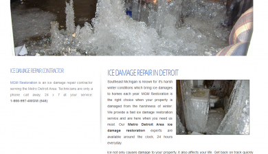Screenshot of website design for icedamagerepair.com in Detroit