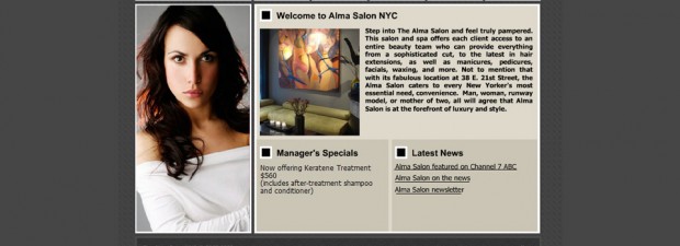 alma salon in Manhattan, NY website design portfolio screenshot