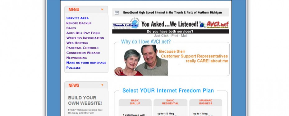 avci internet service provider in michigan website portfolio screenshot