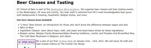 DC School of beer website design portfolio screenshot