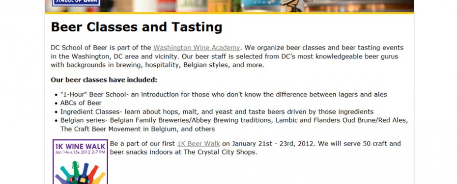 DC School of beer website design portfolio screenshot