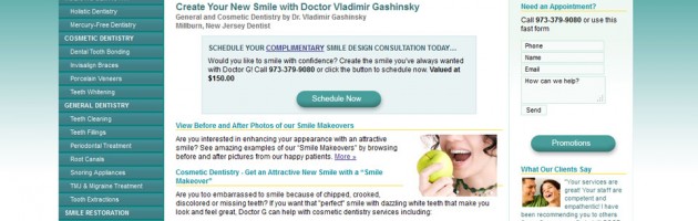 portfolio screenshot of Dr. G dentist website in NJ by 360 Degrees