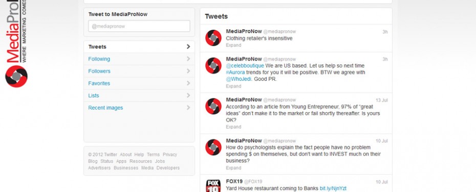 portfolio screenshot of create and manage twitter for mediapronow in troy, mi
