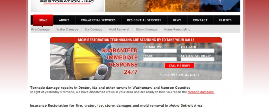 Portfolio screenshot for insurance restoration website design in michigan