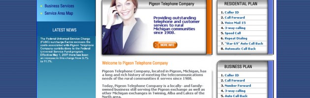 portfolio screenshot of website design for pigeon telephone in michigan