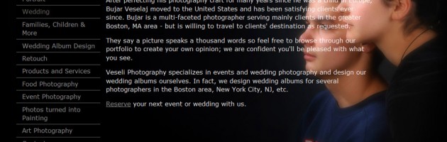 website design portfolio screenshot of veseli photo in boston ma