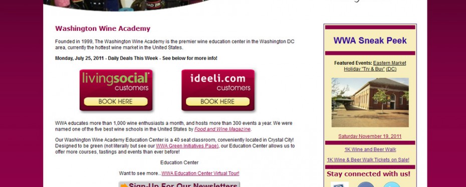 portfolio screenshot for washington wine academy's website design