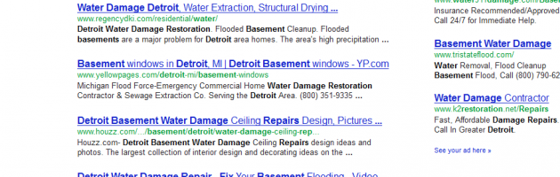 basement water damage repair detroit SERP results by SEO compan