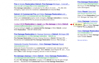 commercial fire damage restoration detroit SERP results by SEO compan