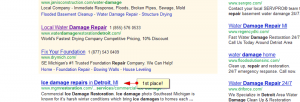 screenshot of google seo results for ice damage repair detroit