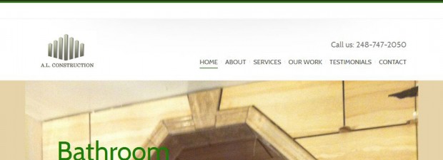 Cropped screenshot of website designed for A.L. Construction in Sterling Heights, MI
