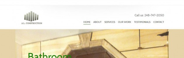 Cropped screenshot of website designed for A.L. Construction in Sterling Heights, MI