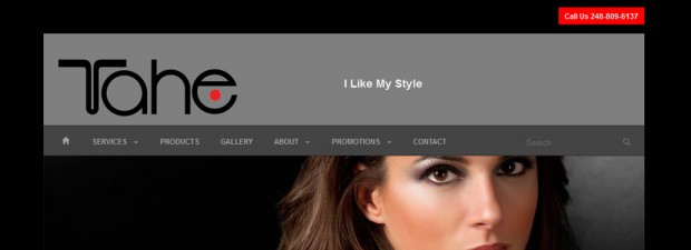 Cropped screenshot of website design for Tahe Salon in Southfield